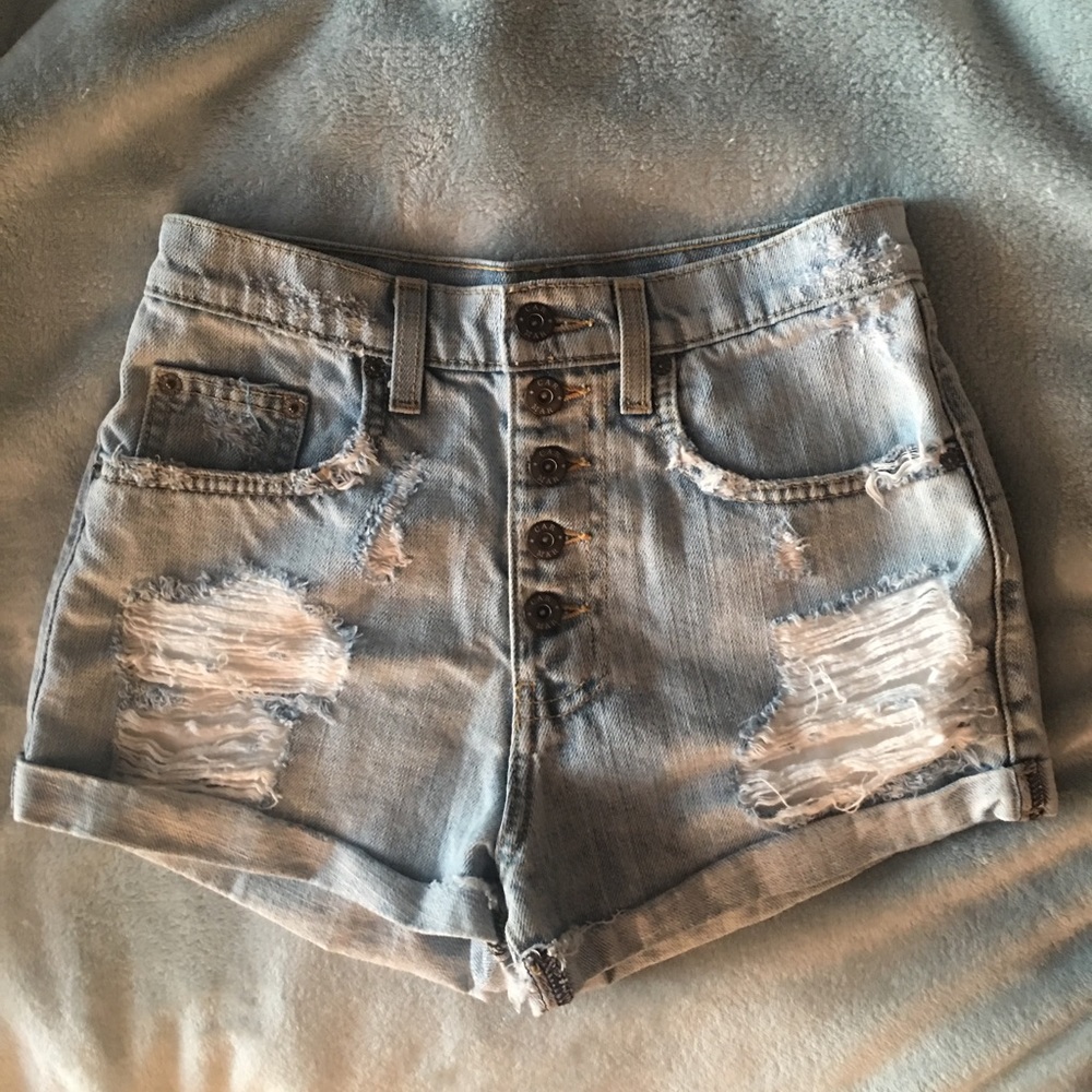 Ripped high waisted jean shorts